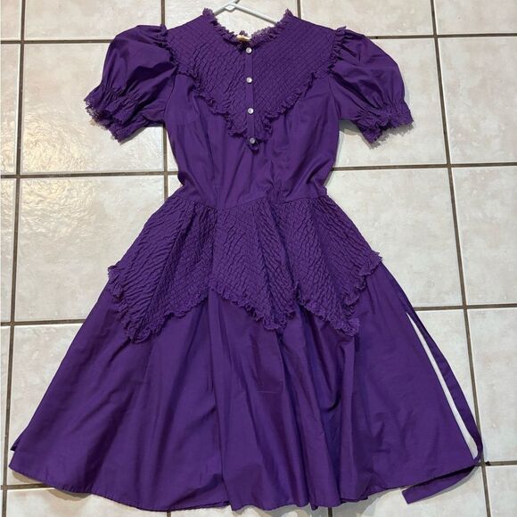 Vintage Partner Please by Malco Modes Purple Square Dancing Dress with Ruffles